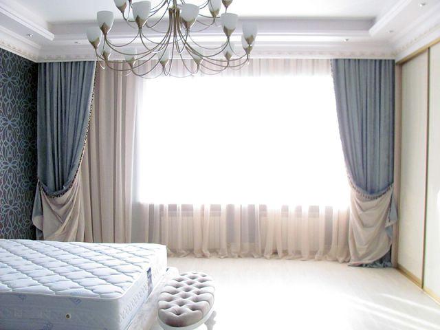 двухстронние шторы с тюлем в спальне